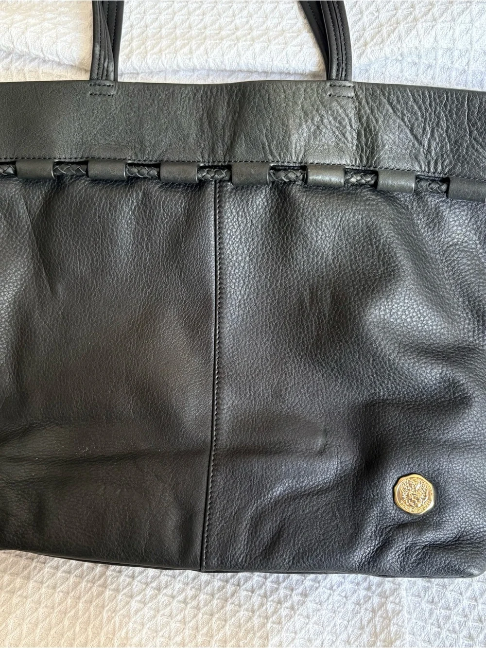Vince Camuto Sada Large Leather Tote Bag with Gold Accent